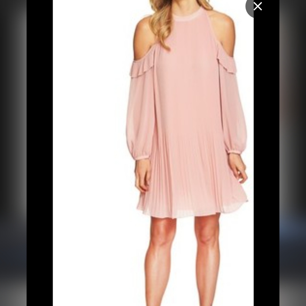CeCe Cold Shoulder Chiffon Trapeze Dress